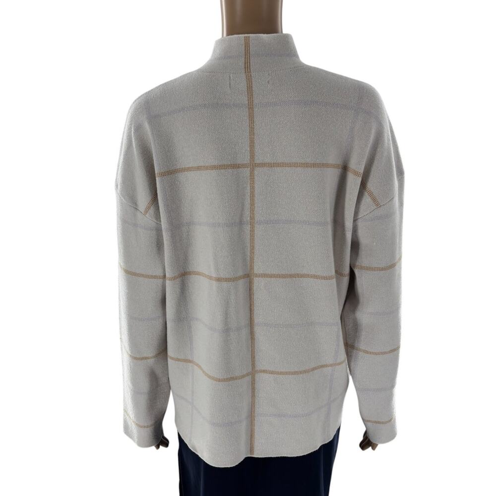 Anthropologie Cream Windowpane Plaid Ivanna Knit Mock Neck Sweater - Picture 8 of 10